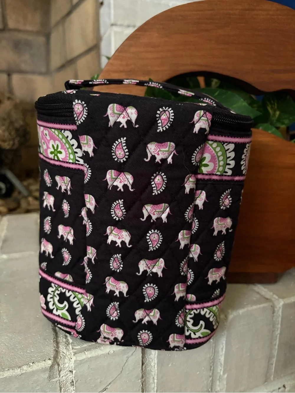 Retired Vera BradleyQuiltedCosmetic Pouch with Paisley and Elephant Motif
